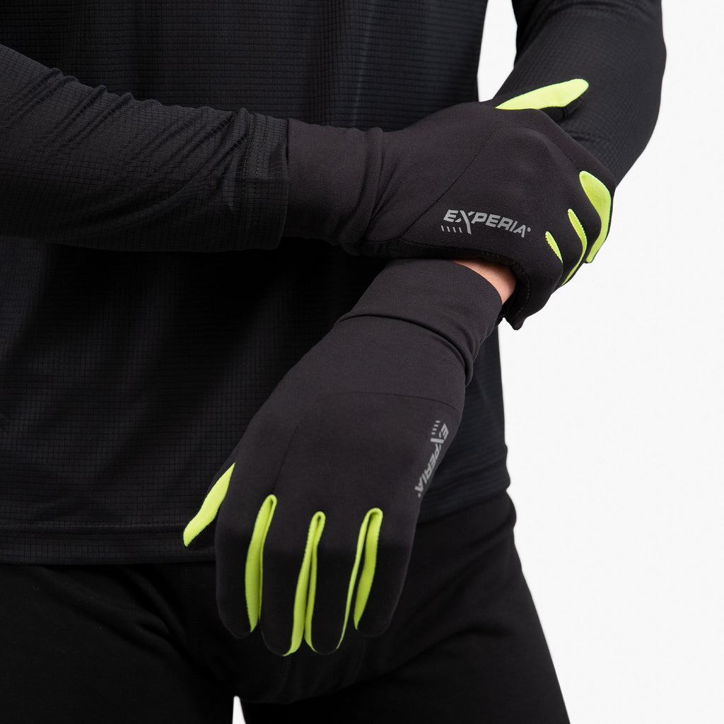 Thorlo Lightweight Performance Running Gloves | #color_Hi viz/Jet black