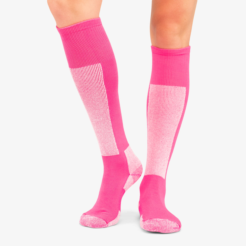 Thorlo Light Cushion Over-Calf Warm Snowboard Socks | #color_schuss pink/white