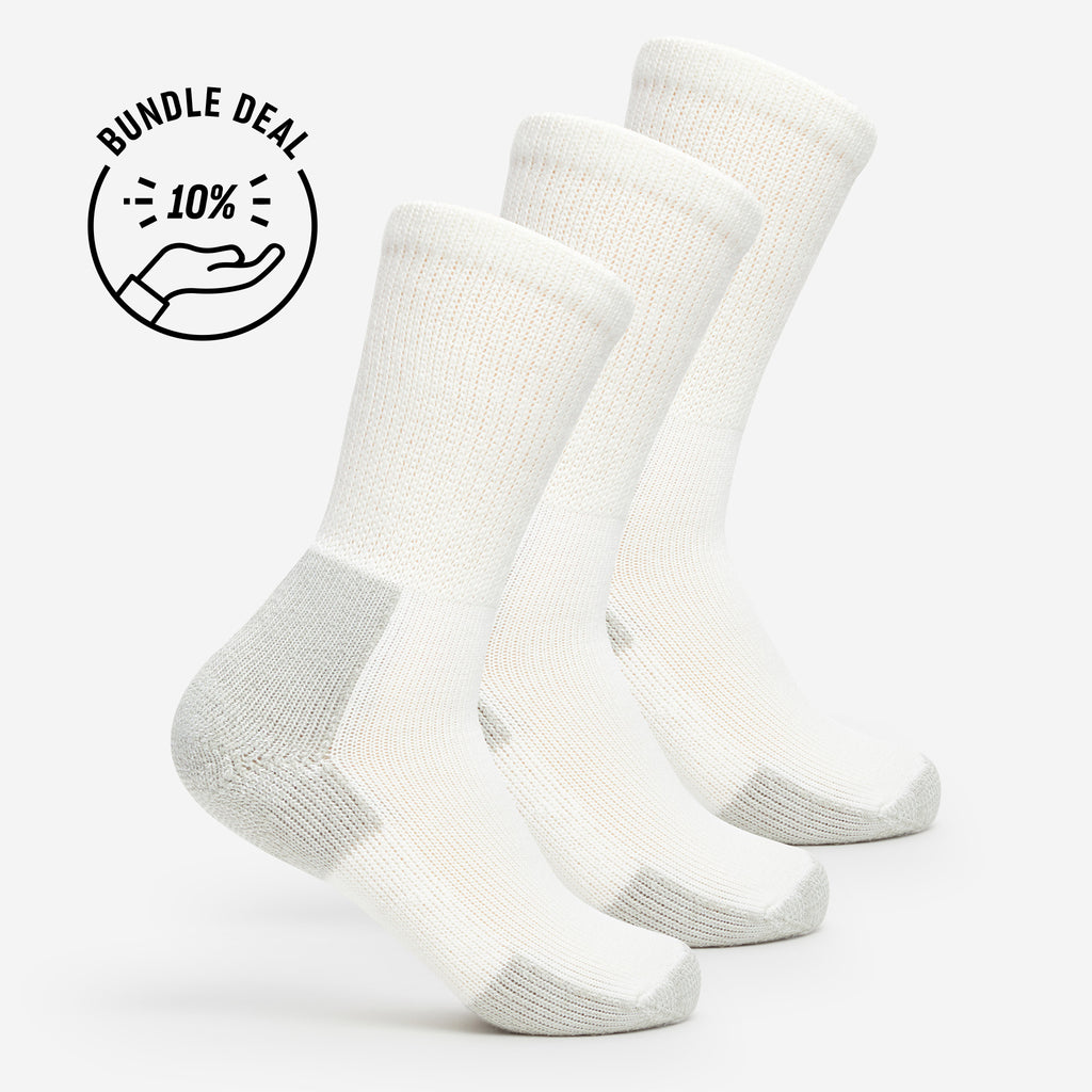 Thorlo Maximum Cushion Crew Running Socks (3 Pack) | #color_white/platinum