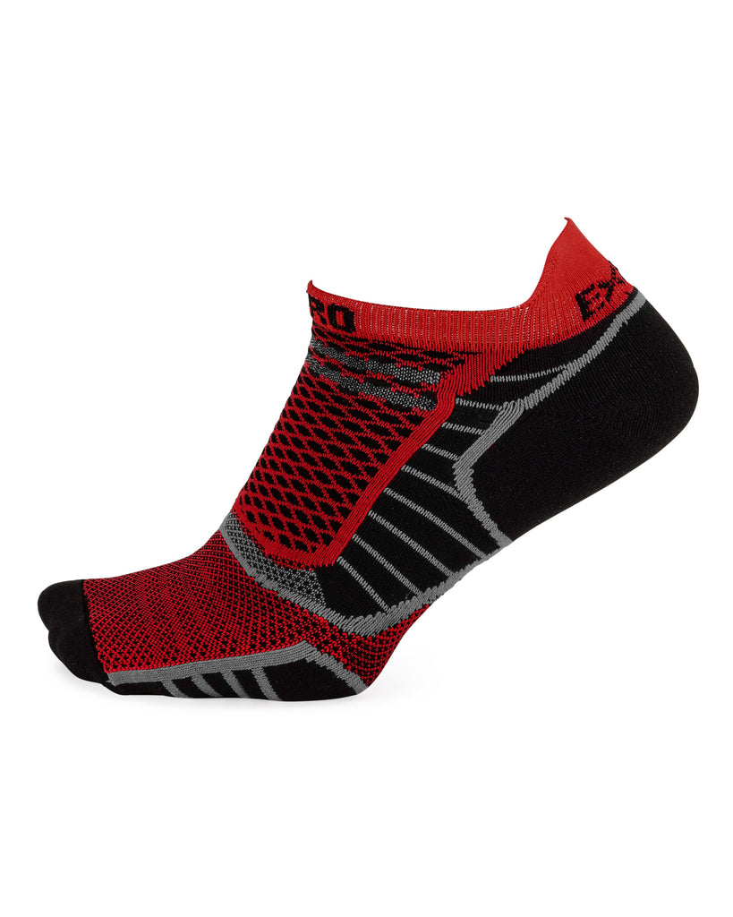 Thorlo Experia PROLITE Ultra-Light Cushion Tab No-Show Socks | #color_Black/Grey/Red
